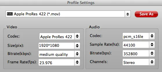DNxHD to Apple ProRes Converter-Settings