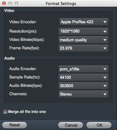 Final Cut Pro Video Converter - Settings